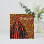 Gouden Parels Rood Jurk Rood Goud Quinceanera Kaart (Staand voorkant)