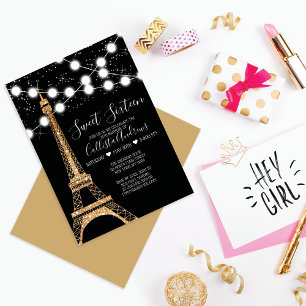 Gouden Paris Eiffeltoren Glitter Lights Sweet 16 Kaart