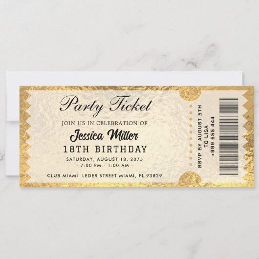 Gouden Partij Ticket Uitnodiging (Voorkant)