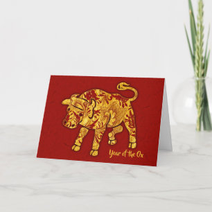Gouden Patroon Jaar Van De Os Feestdagen Kaart
