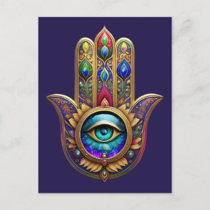 Gouden Pauw Kleuren Hamsa Groene Saffier Derde Oog Briefkaart