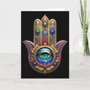 Gouden Pauw Kleuren Hamsa Groene Saffier Derde Oog Kaart