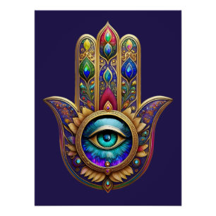 Gouden Pauw Kleuren Hamsa Groene Saffier Derde Oog Perfect Poster