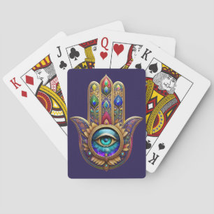 Gouden Pauw Kleuren Hamsa Groene Saffier Derde Oog Pokerkaarten