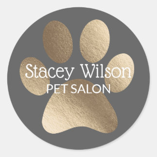 Gouden Paw Print Logo op grijs productetiket Ronde Sticker