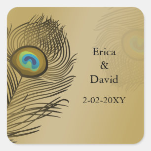 Gouden Peacock enveloppen afdichtingen Vierkante Sticker