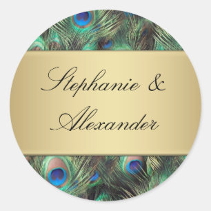 Gouden Peacock Feather Bruiloft Envelope Seal Ronde Sticker