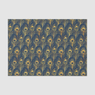 Gouden Peacock veren op Blue Patterned Decoupage Tissuepapier