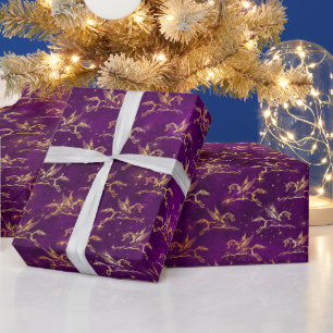 Gouden Pegasus Glanspatroon op Koninklijk Paars Cadeaupapier