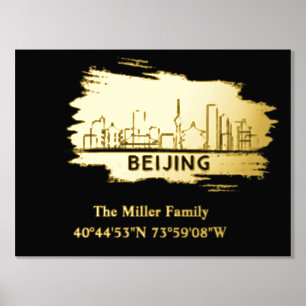 gouden Peking skyline lengtegraad breedtegraad Folie Afdrukken