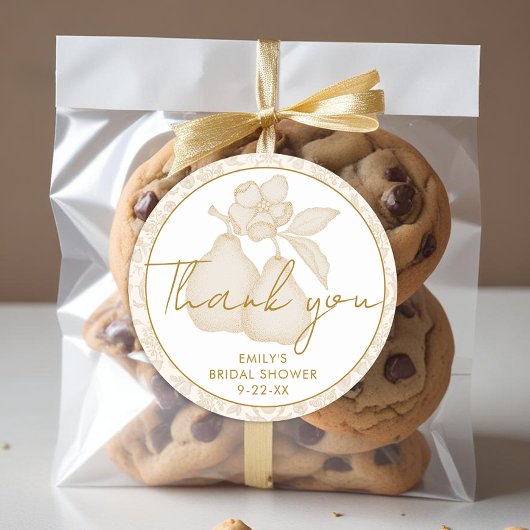Gouden Perfect Pear Bruiloftsfeest Dank Je Favor Ronde Sticker