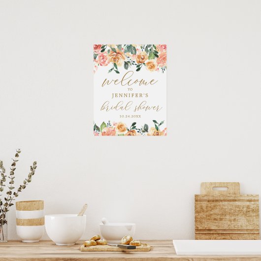 Gouden Perzik Bloem Bruiloft Feest Welkom Poster (Keuken)