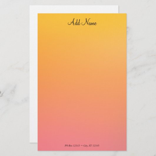 Gouden perzik ombre gepersonaliseerd briefpapier (Voorkant / Achterkant)
