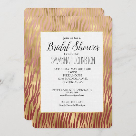 Gouden Perzik Rood Chevron Zebra Strepen Vrijgezel Kaart (Voorkant / Achterkant)