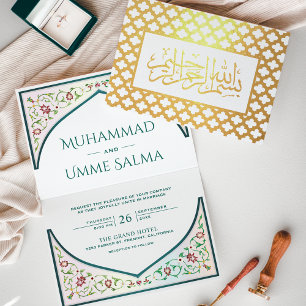 Gouden Perzische Boog Turquoise Islamitische Bruil Folie Kaarten