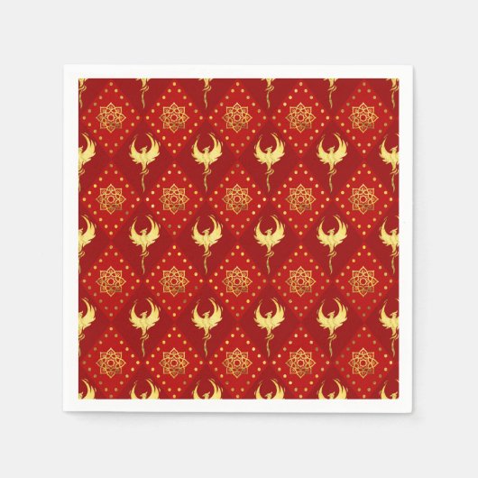 Gouden Phoenix en lotus symbool patroon op rood Servet (Voorkant)