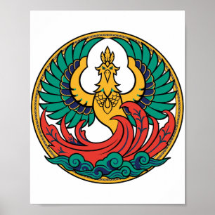 Gouden Phoenix Rijzende Chinese Embleem Kunst Post Poster