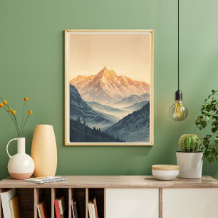 Gouden Pieken – Vintage Alpen Zonsopgang Reizen Poster