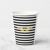 Gouden pilootvleugels zwart-witte strepen en goud papieren bekers (Voorkant)