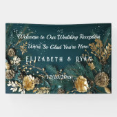 Gouden Pinecones Pine Branches Hunter Groen Welkom Spandoek (Horizontaal)
