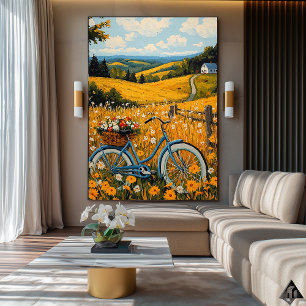 Gouden Platteland Ontsnapping – Naïf Fiets Kunst Poster