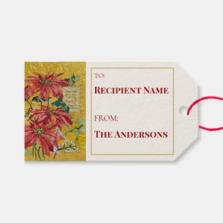 Gouden Poinsettia | Fijne Kunst Kerst Collectie Cadeaulabel