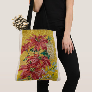 Gouden Poinsettia | Fijne Kunst Kerstmis Rood Draagtas
