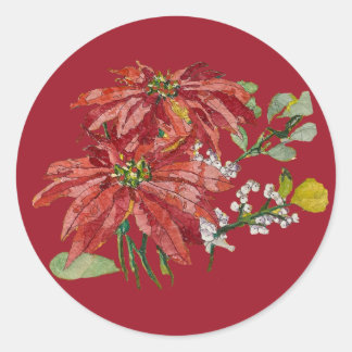 Gouden Poinsettia | Fijne Kunst Kerststicker Ronde Sticker