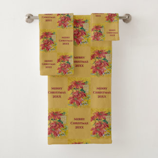 Gouden Poinsettia | Persoonlijke Kerstmis 20XX Bad Handdoek