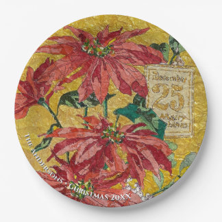 Gouden Poinsettia | Persoonlijke Kerstmis 20XX Papieren Bordje