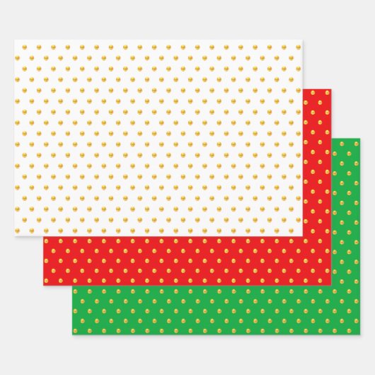 Gouden polka stippen confetti op groen, rood en wi inpakpapier vel (Set)