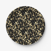 Gouden polka stippen op een zwarte achtergrond. papieren bordje (Voorkant)