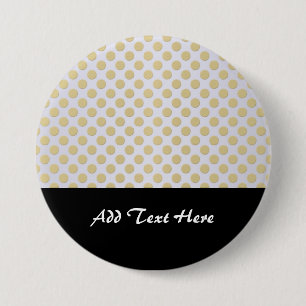 Gouden polka stippen op zilver ronde button 7,6 cm