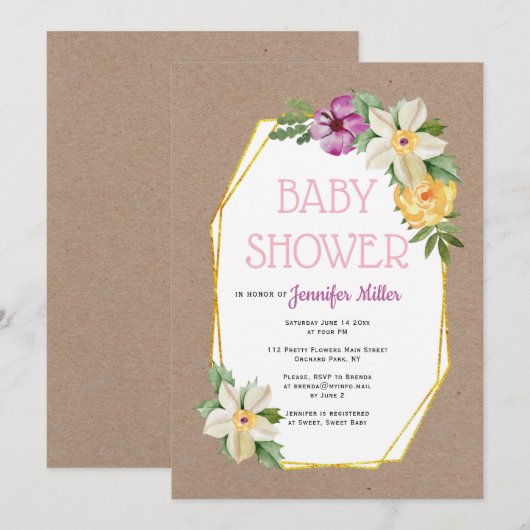 Gouden polygoon kraftpapier-papier rustiek bloemig kaart (Voorkant / Achterkant)