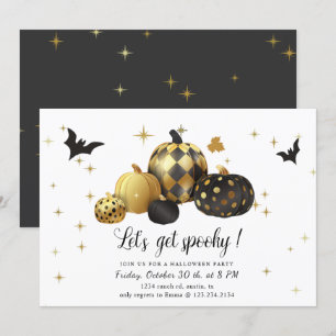Gouden pompoen Laten we spooky Halloween Party Kaart