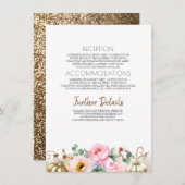 Gouden Pompoen Roze Bloemen Vaas Bruiloft Informat Informatiekaartje (Voorkant / Achterkant)