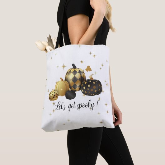 Gouden pompoen spooky halloween canvas tas (Dichtbij)