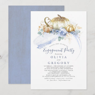 Gouden pompoenen stoffige blauwe Herfst verlovings Kaart
