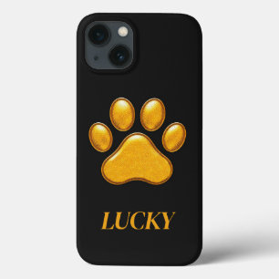 Gouden pootafdruk tegen zwarte achtergrond iPhone 13 hoesje