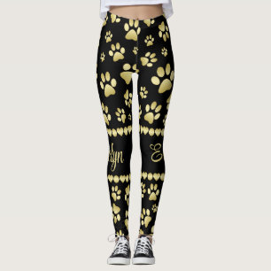 Gouden Pootafdrukken op Zwart met Aangepaste Naam Leggings