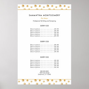 Gouden Pootafdrukken Professionele Huisdier Oppas Poster