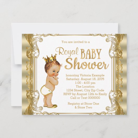 Gouden Prins Baby Shower Kaart (Achterkant)