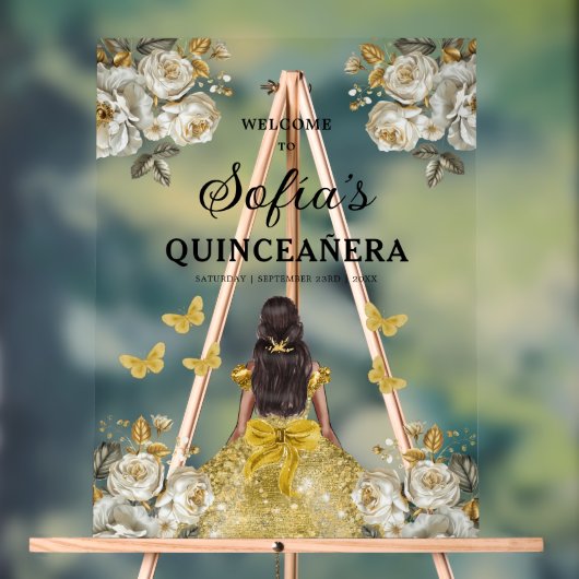 Gouden Prinses Quinceañera Verjaardag Welkom Acryl Bord (Neutraal)
