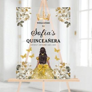 Gouden Prinses Quinceañera Verjaardag Welkom Acryl Bord
