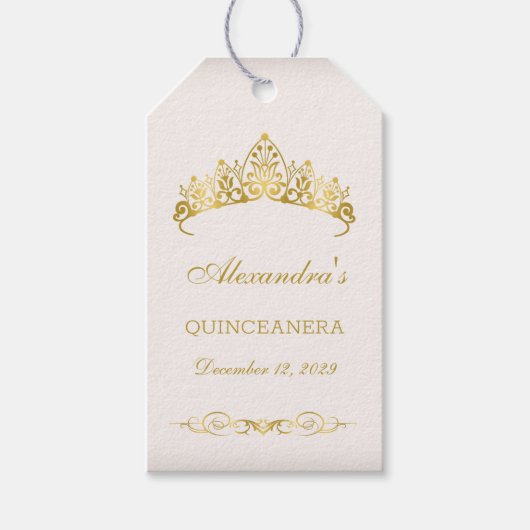 Gouden prinses Tiara Quinceanera Cadeaulabel (Voorkant)