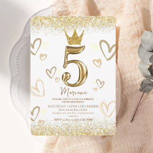 Gouden Prinsessen Kroon 5e Verjaardag Glitters Kaart