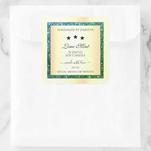 Gouden Product Verpakkingsetiketten Blauwgroen Gro Vierkante Sticker (Tas)