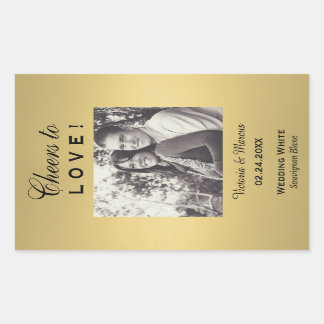 Gouden Proost op Liefde Bruiloft Foto Wijnfles Rechthoekige Sticker