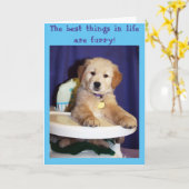 Gouden Puppy In Kinderstoel - Nieuw Huisdier Kaart (Gele Bloem)