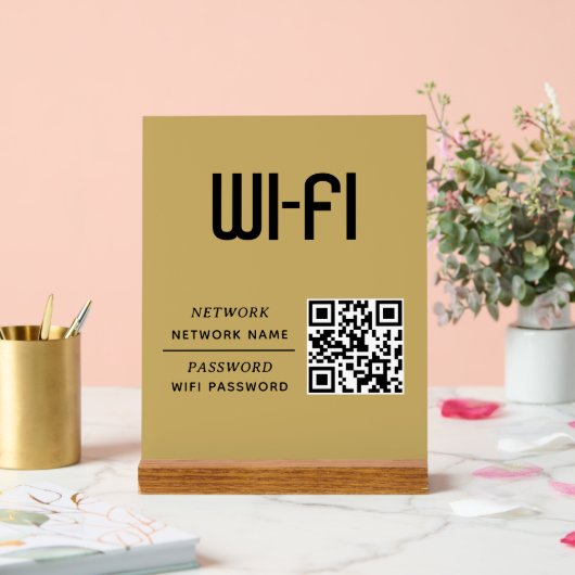 Gouden QR-code Wifi Netwerknaam & Wachtwoord Acryl Bord (Huwelijk)